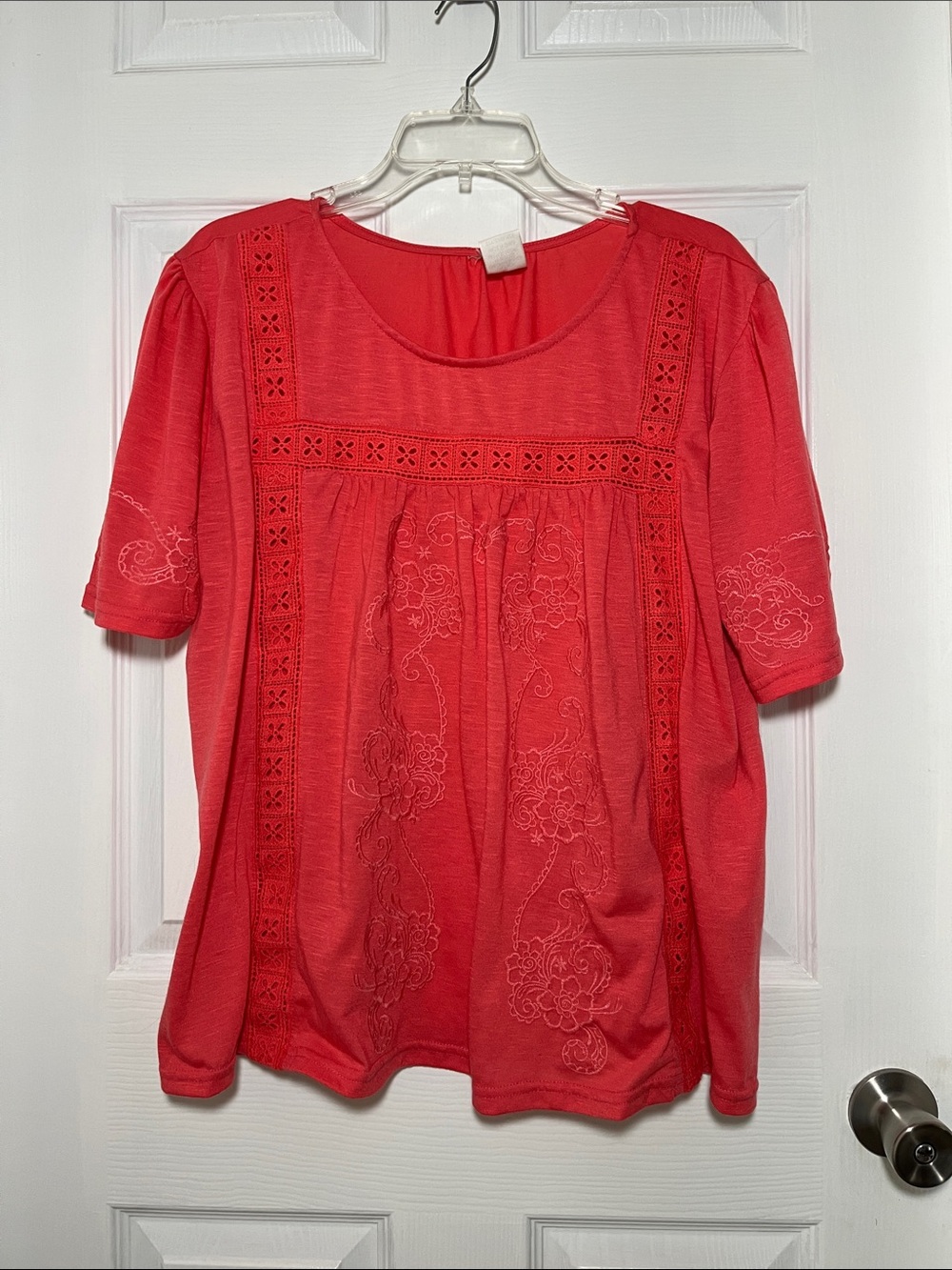 Anthropologie Forgotten Grace Embroidered Short-Sleeve Blouse with Crochet Lace